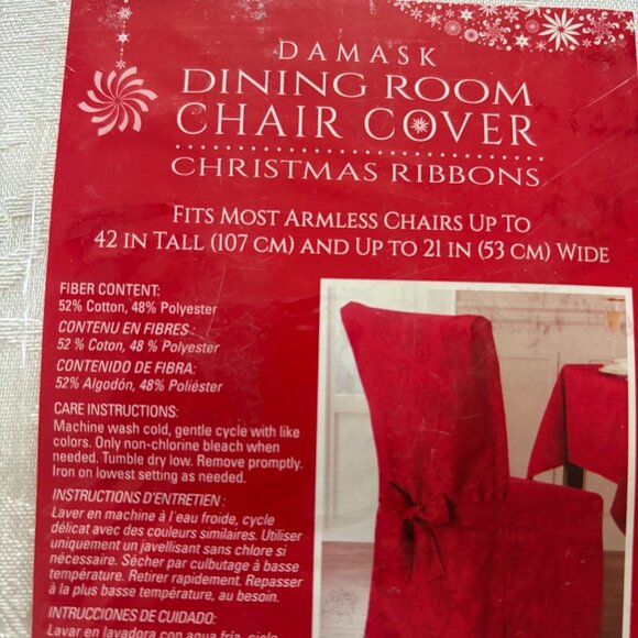 Damask Dining Room Chair Cover Christmas Ribbons White Armless Chairs Up To 42" - Picture 2 of 4